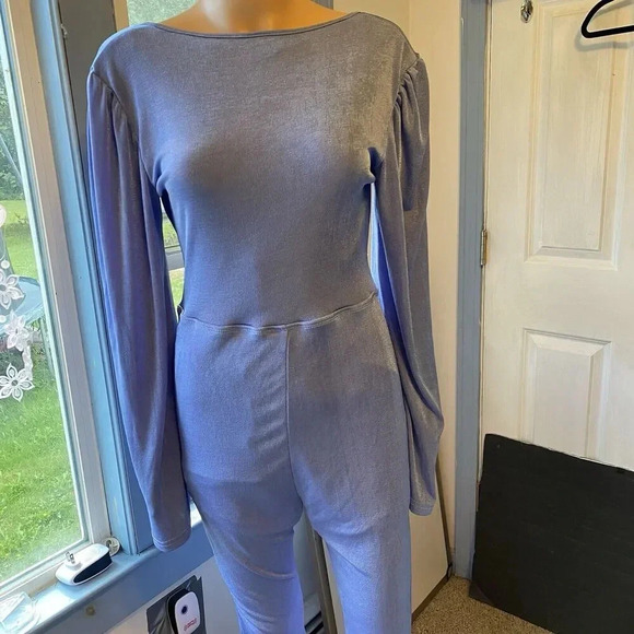 Shein Sexy Flirty Cutout Women's Jumpsuit L Flounce Sleeve Flare Leg Stretchy - Picture 10 of 13